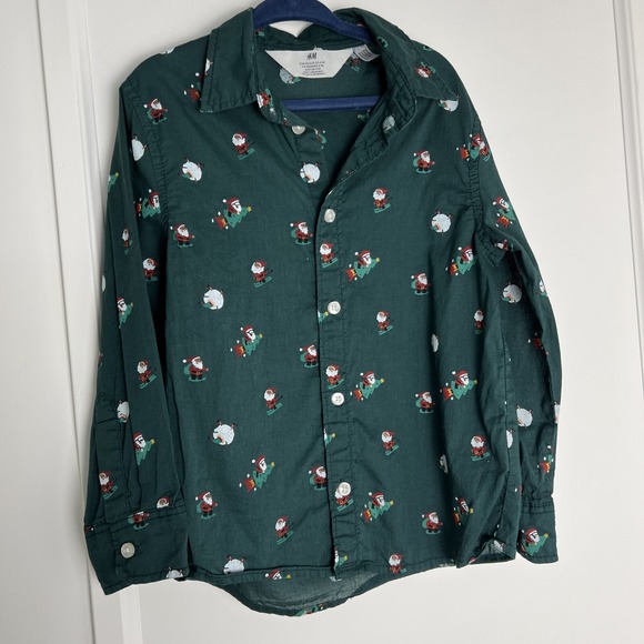 H&M Other - H & M 4-5 Y Christmas Holiday Button‎ Shirt Long Sleeves Santa Elves Candy Canes